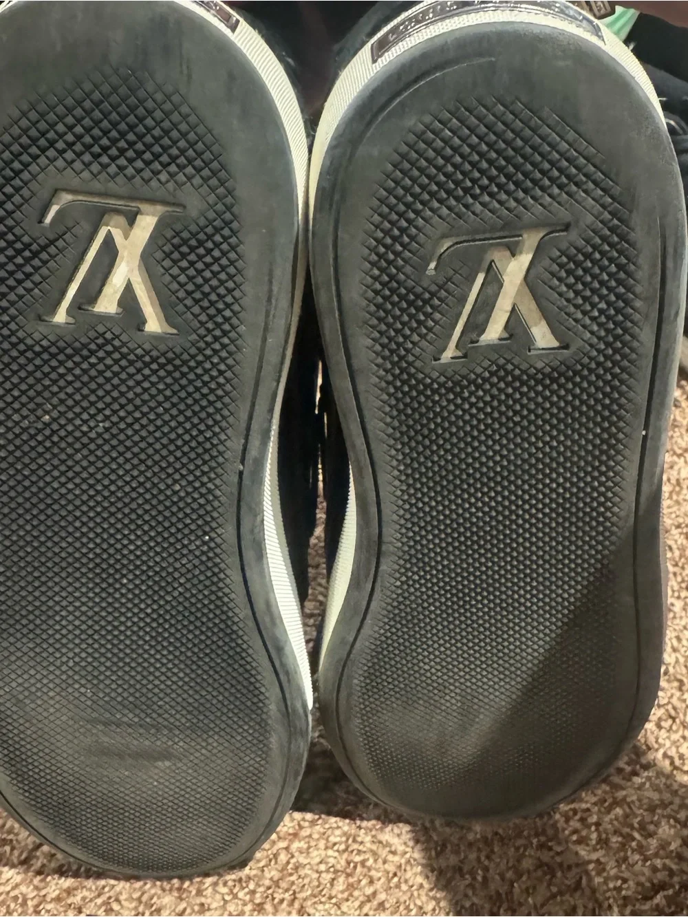 Louis Vuitton Black Leather Boat Shoes with White Trim
